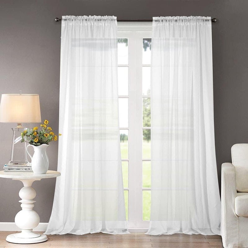 Dreaming Casa Solid Sheer Curtains White Rod Pocket Voile Draperies 96 Inches Long for Living Room 42" W x 96" L 2 Panels - Image 1